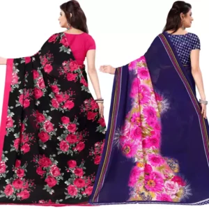 Svhub Floral Print Daily Wear Georgette Saree (Pack of 2, Multicolor)