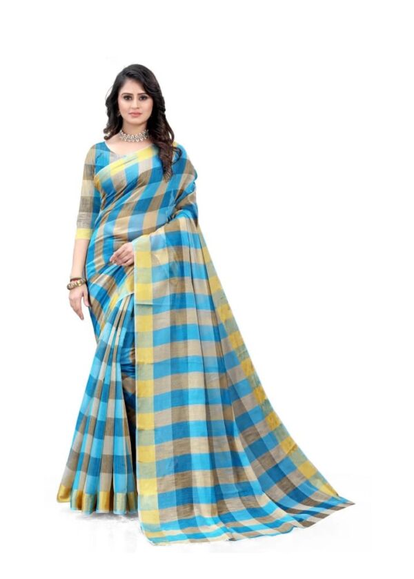 cotton checkered saree
